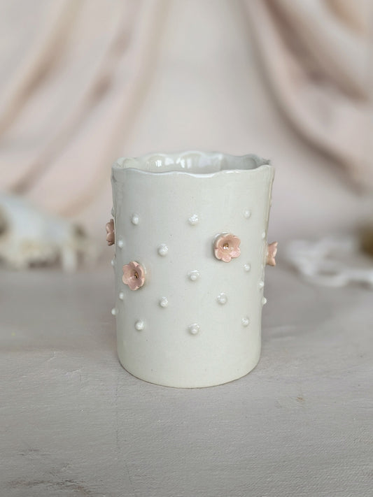 Grand verre +fleurs roses+